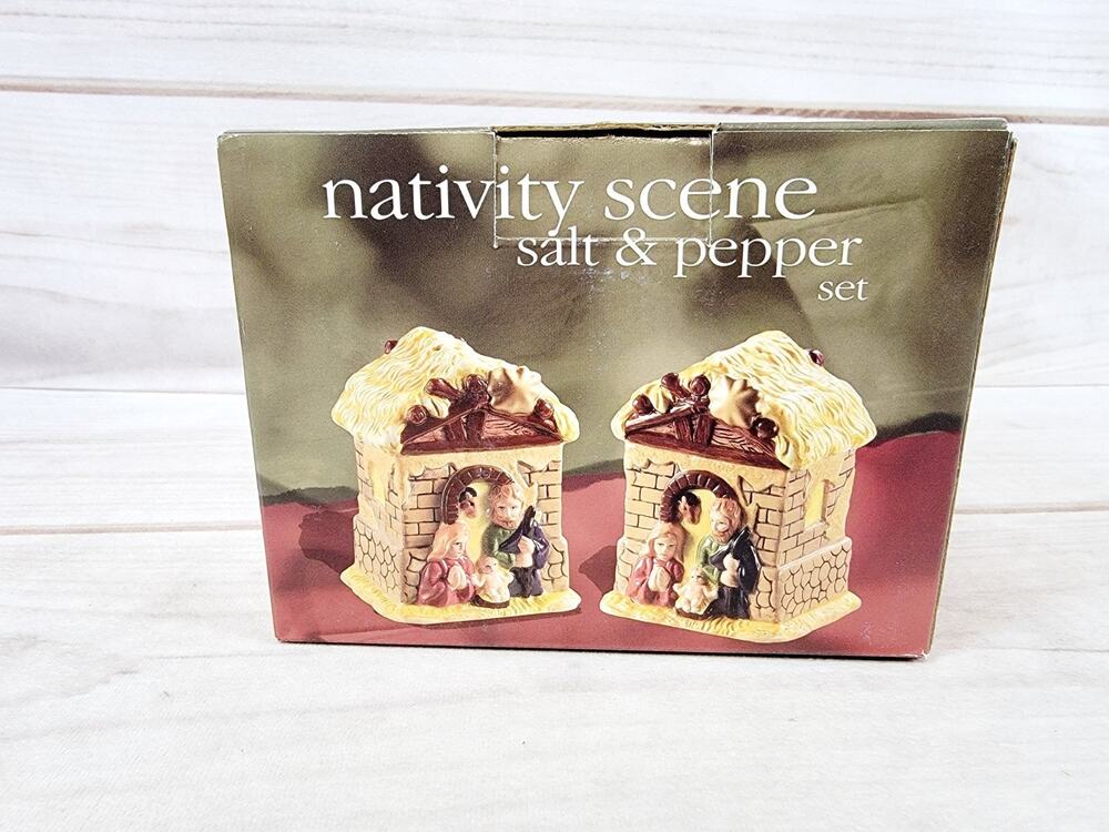 Vintage Nativity Scene Salt & Pepper Shakers Set Christmas Holiday Ceramic NEW